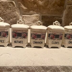 Vintage Spice Jar Set with Floral Design